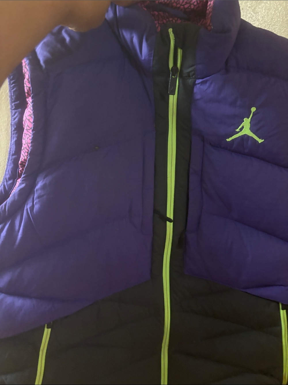 Jordan Kids Purple and Black Puffer Vest with Lime Accent